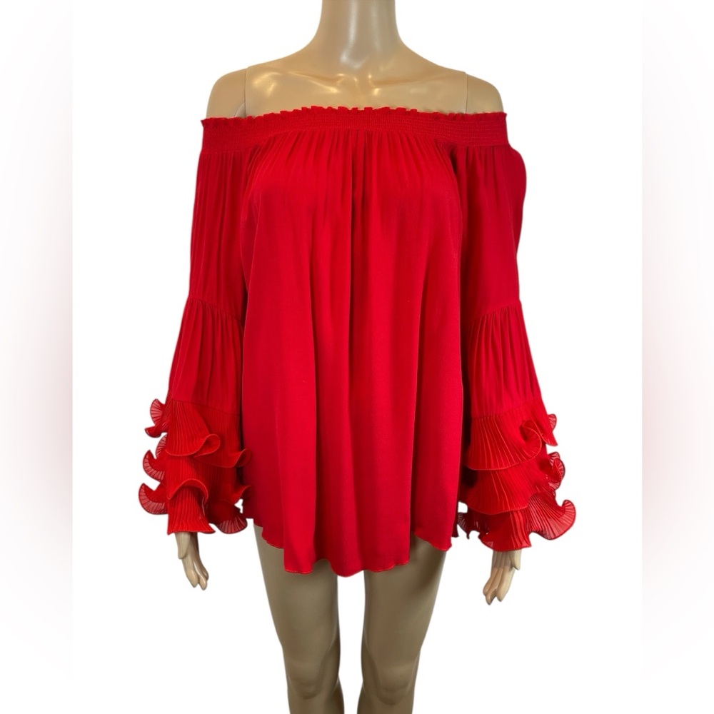 Muche & Muchette Elegant Red Ruffle Sleeve Women's Top OS